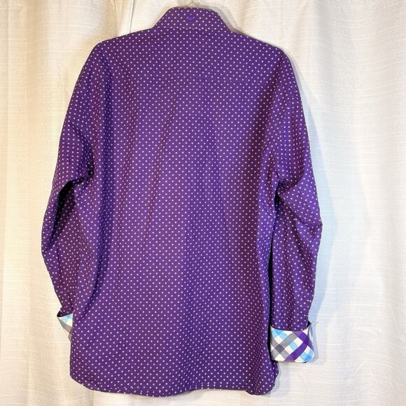 Bertigo Men's Shirt Long Sleeve Cotton purple & white size 5/ XL contrast print - Picture 6 of 10
